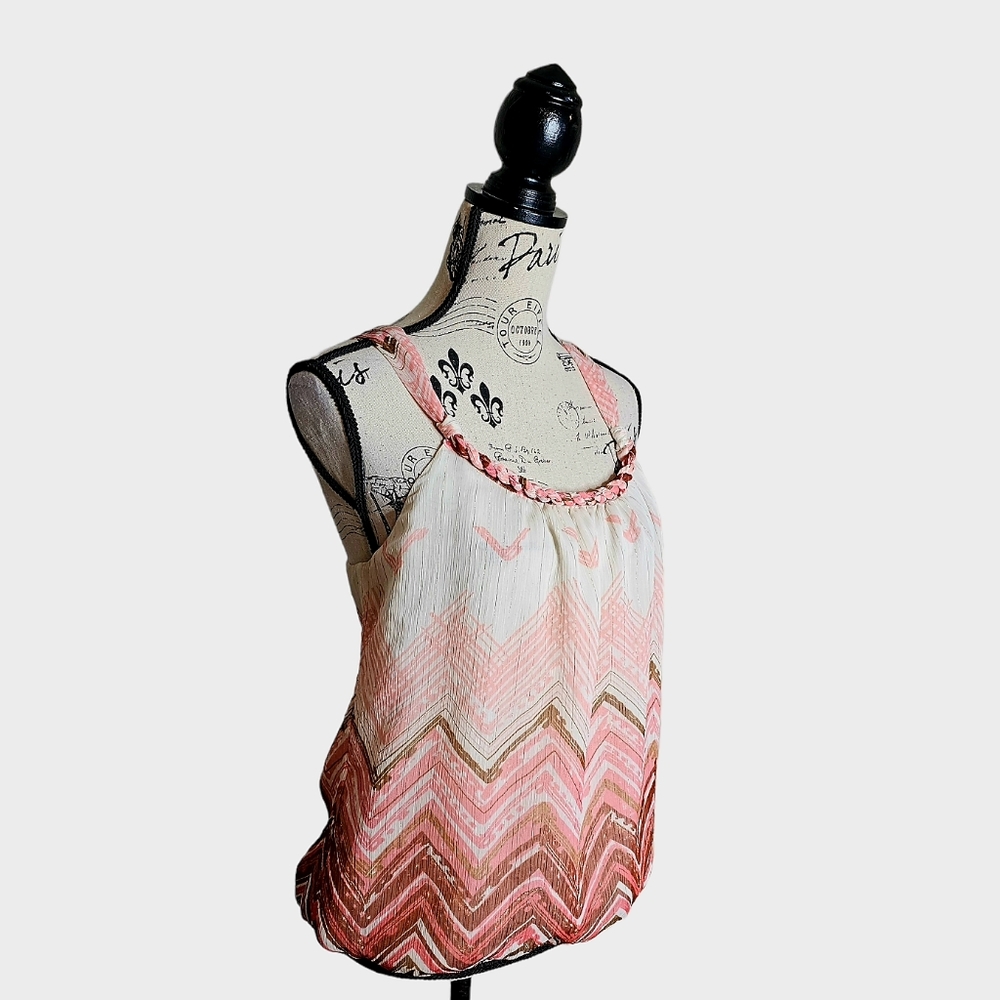 Guess Chevron Coral Sleeveless Top Size Medium - Picture 2 of 14